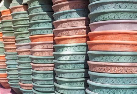 Earth Tone Color of Ceramic Pots Backgroundの写真素材