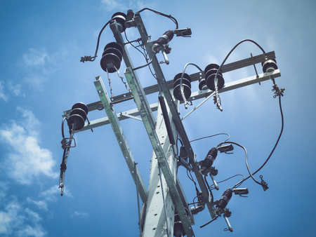 Electric pillar with transformer in the electric networkの写真素材