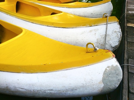 Close up image, Head of yellow kayak boatsの写真素材