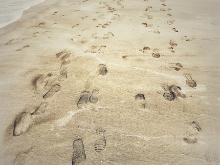 The footprints on the sand on the beach, Used for textured and background.の写真素材