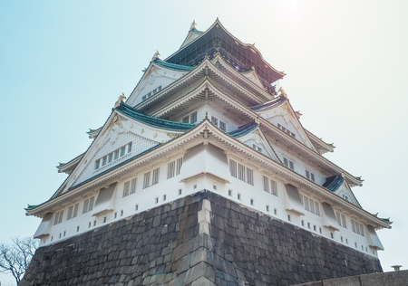OSAKA JAPAN - APRIL 3, 2017 : The front view of Osaka Castle. This castle is very famous historic tourist attraction of Osaka Japan.のeditorial素材
