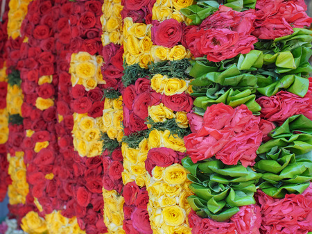 Flower garlands for Hinduism and Buddhism religious ceremony, Selective focusの写真素材