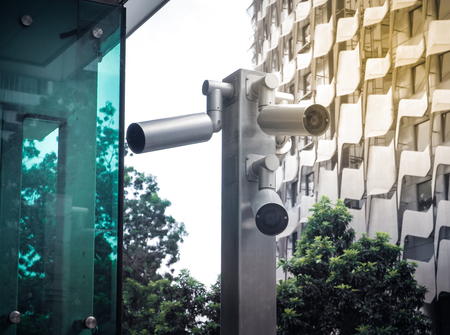 CCTV camera security in a city (security, safety, technology)のeditorial素材