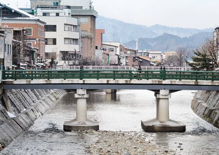 TAKAYAMA, JAPAN - MARCH 15, 2019: Nakabashi Bridge of Hida-Takayama old town in Chubu region.のeditorial素材