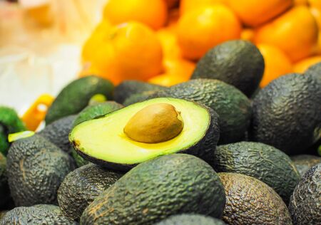 Fresh avocado (Bilse avocado) sold in supermarkets. Organic food.