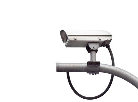 Old CCTV security cameras on a high pole for public protection. Surveillance CCTV in the city on...