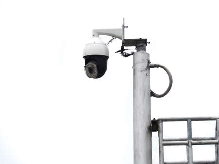 360 Degree fish eye dome CCTV is installed on white background. CCTV for security monitoring.