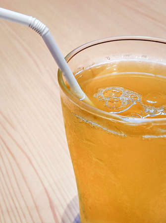 Cold drinks in a glass ready to drink. Close up of Ice tea or Chinese tea. selective focus.の写真素材