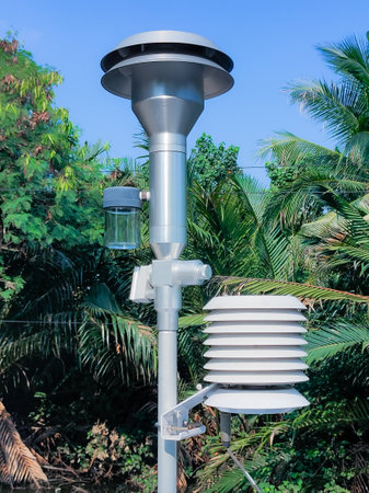 Air pollution monitor pm2.5 installed in parks and in the city.