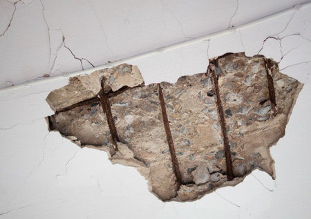 Concrete ceiling cracks inside an old building for many years.の写真素材
