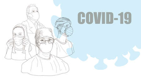 People around the world live a new normal life. People wear masks to prevent the spread of COVID-19 infection.のイラスト素材