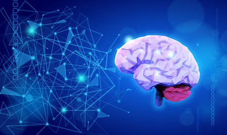 Brain illustration showing connections using lines and triangles for a modern and technologically advanced look.のイラスト素材
