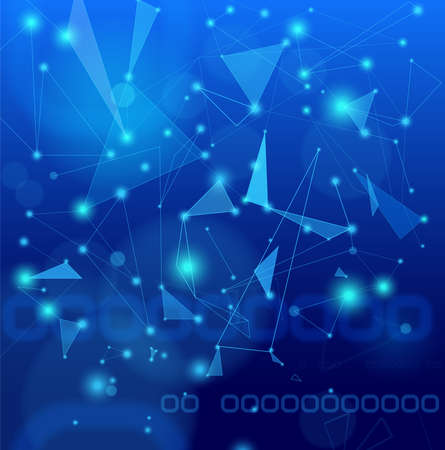 The background image features a triangular shape with rounded corners and dots of light in each position representing the blue tones of digital technology.の写真素材