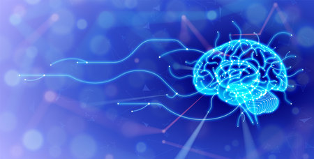 Illustration of a human brain with a network of intelligent connections in a modern style on a dark...