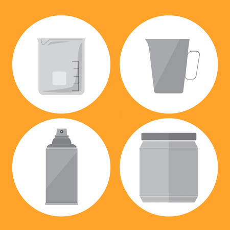 Set of container, beaker, jar, bucket, spray can and bottle.の写真素材