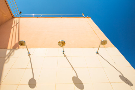 Outdoor shower low angle viewの写真素材
