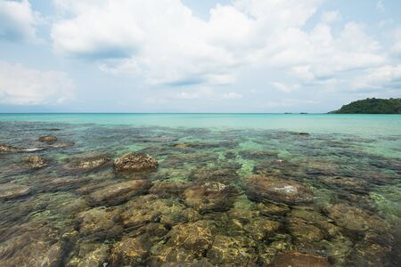 Reef and shallow beach at Koh Kood Island , Thailandの写真素材