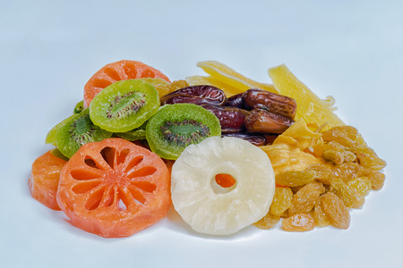Dried fruit  on white backgroundの写真素材