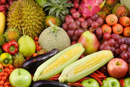 Group of different fruits and vegetables  for healthyの写真素材