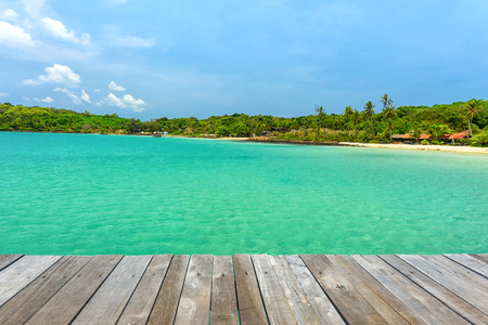 Green landscape with wonderful seaside and wooden bridge, Located Koh Kood Island , Thailandの写真素材