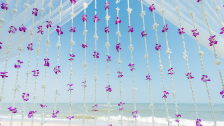 Flower curtain, Curtain flowers for wedding at the beach, Orchid curtainの写真素材