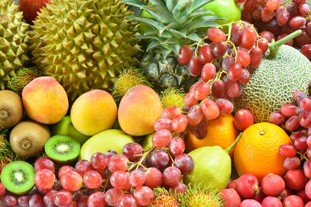 Nutrition fruits for dieting, Group of Various tropical fruits for healthyの写真素材