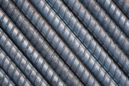 Closeup steel rebar used in construction concrete , Shooting for background or texture