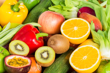 Varios of fresh fruits and vegetables for eating healthyの写真素材