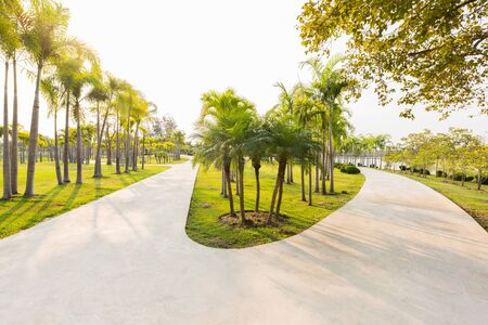 Comfort zone for exercise and relaxation at green garden with jogging trackの写真素材