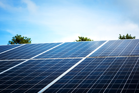 Solar panels with blue sky