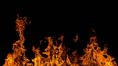 Blazing fire flame on black backgroundの写真素材