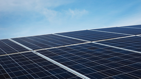 Solar panels alternative energy with blue skyの写真素材