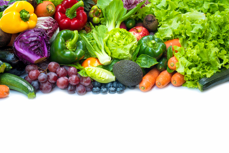 Tropical fresh fruits and vegetables organic after washed, Arrangement different vegetables organic for eating healthy and dietingの写真素材