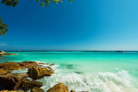 Wonderful turqoise water surface and water splash at Andaman sea, Beautiful open sea  at Surin Island, Thailandの写真素材