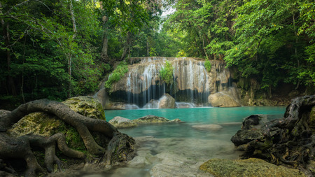 Wonderful green waterfall and nice for relaxationの写真素材