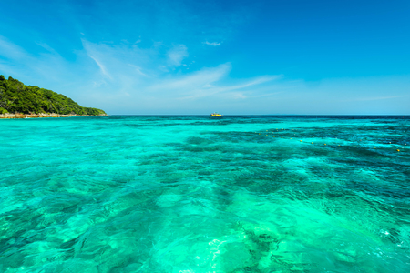 Wonderful turqoise sea at Andaman sea, Beautiful beach and gentle wave at Surin Island, Thailandの写真素材