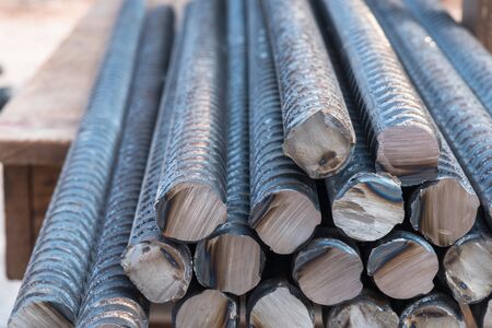 Closeup end of steel rods, Rebar cut