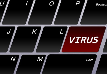 Closeup of computer keyboard with virus buttonの写真素材