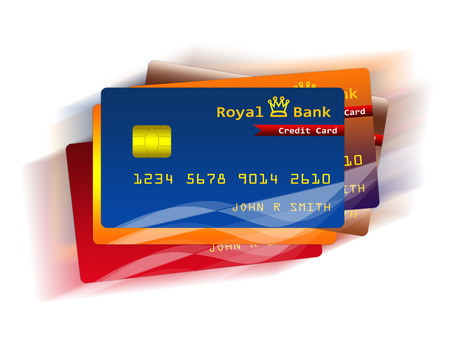 Credit cards stack on white background.の写真素材