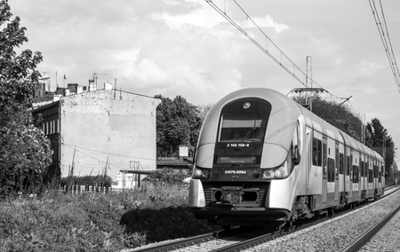Black and white train high resolution Polandのeditorial素材
