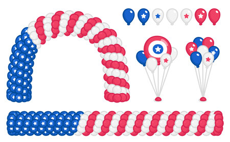 Balloon camber facade or arches in celebration of American Independence Day or memorial kawaii doodle flat vector illustrationのイラスト素材