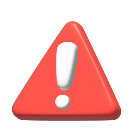 white exclamation mark on red triangle sign virtual modern 3d render shiny glossy textureの写真素材