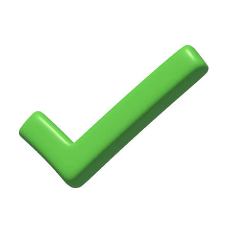green check mark icon sign virtual modern 3d render shiny glossy textureの写真素材