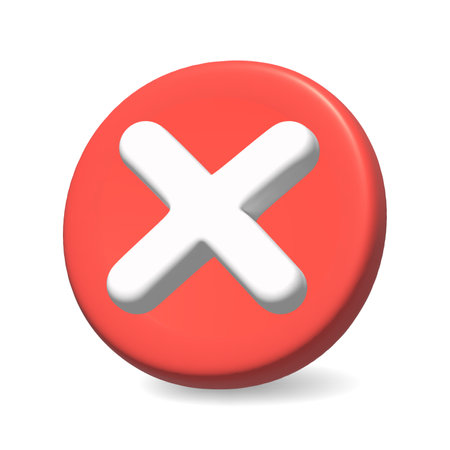 white cross mark on red circle icon sign virtual modern 3d render shiny glossy textureの写真素材