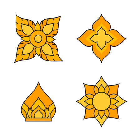 thailand pattern flower kawaii doodle flat cartoon vector illustrationのイラスト素材