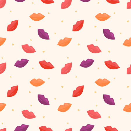 Lips with different colored lipsticks seamless pattern Gift Wrap wallpaper backgroundのイラスト素材
