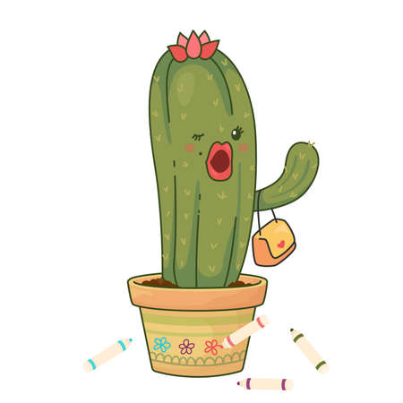 Decorate painting the cactus pot  with a magic penのイラスト素材