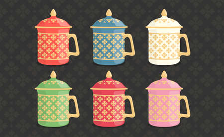 Thailand Benjarong cup filigree decoration vector illustrationのイラスト素材