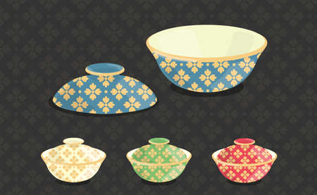 Thailand Benjarong Bowl Open and close filigree decoration vector illustrationのイラスト素材