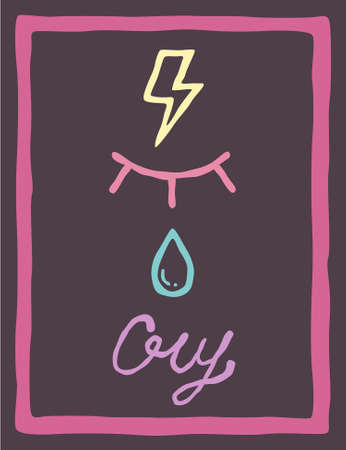 light neon bolt eye closed eyelash Droplet cryのイラスト素材